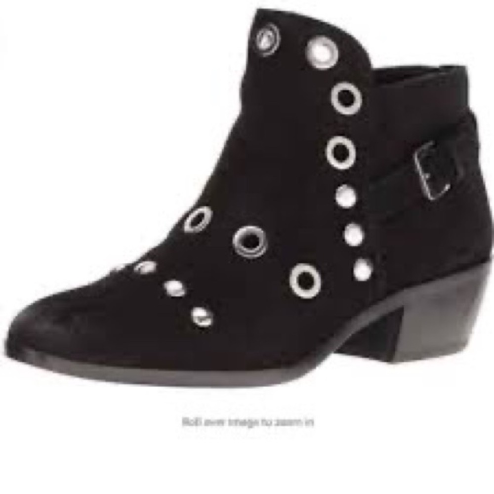 Sam Edelman Edgy Pedra Gromet Black Moto Bootie Suede Silver Detail Sz. 6 Biker